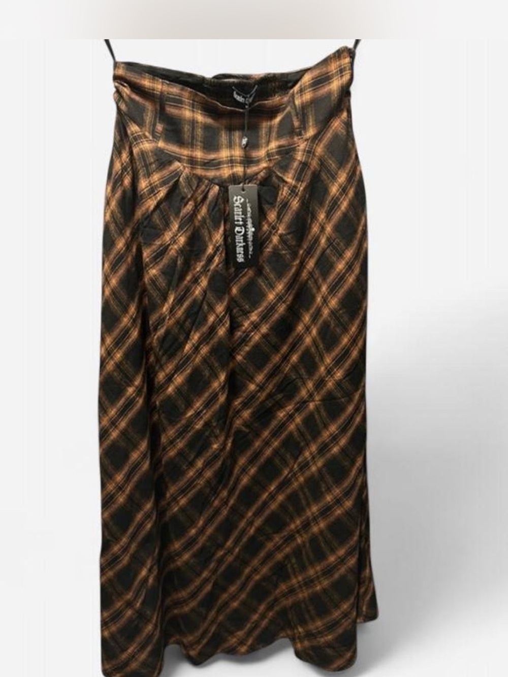 Scarlet Darkness Plaid Black and Copper Maxi Skirt